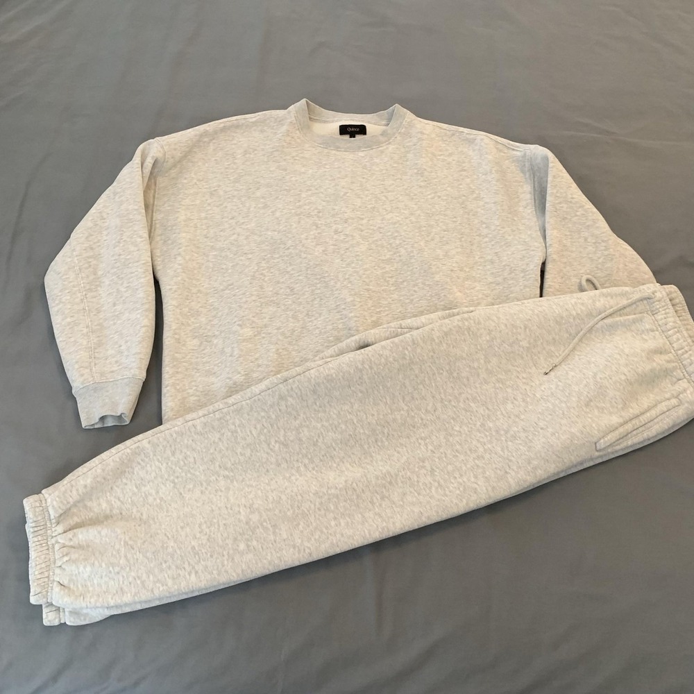 Quince Sweatsuit Womens Large Gray Organic Cotton Fleece Sweatshirt Joggers Set